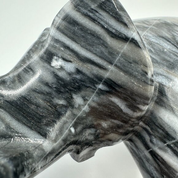 7" Black & White Marble Onyx Elephant Figurine with Lucky Trunk Up - Picture 9 of 12